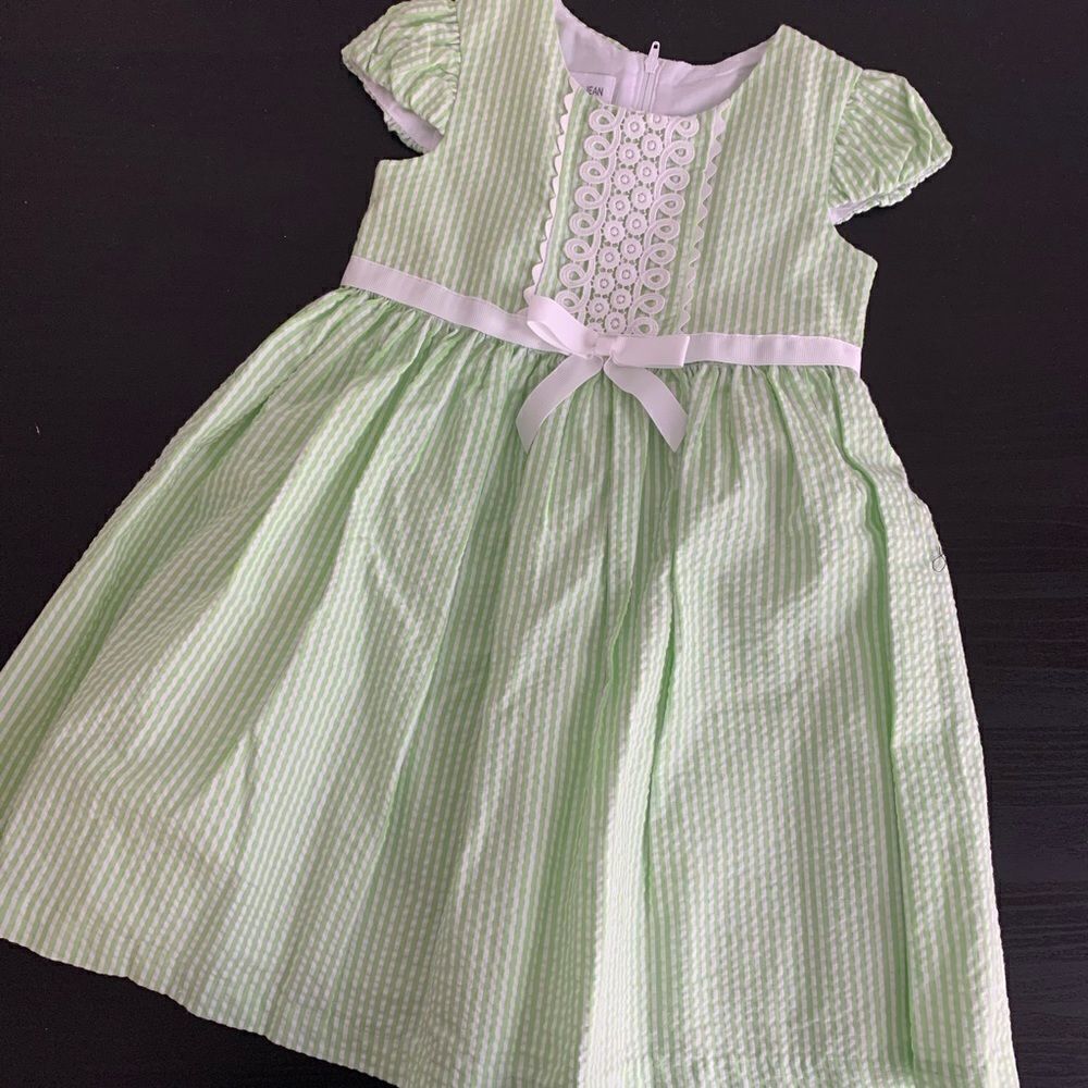 Bonnie Jean Green White Striped Dress